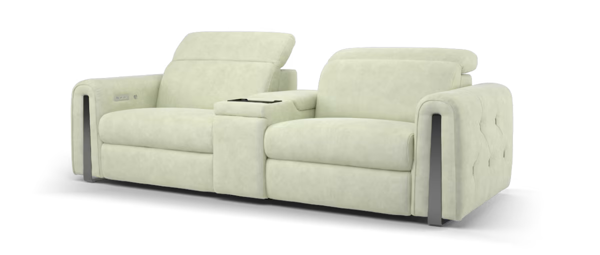 Sofology Kingsbridge Fabric 2.5 Seater Smart Console Power Recliner/Headrest Heated Seats in Lifestyle Flecked Ivory