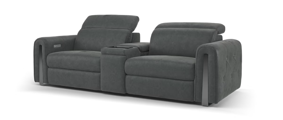 Sofology Kingsbridge Fabric 2.5 Seater Smart Console Power Recliner/Headrest Heated Seat in Lifestyle Flecked Charcoal
