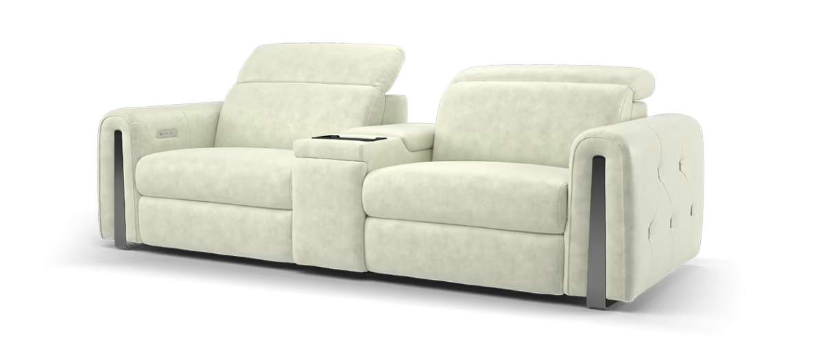 Sofology Kingsbridge Fabric 2.5 Seater Smart Console Power Recliner/Headrest Heated Seats in Lifestyle Flecked Ivory