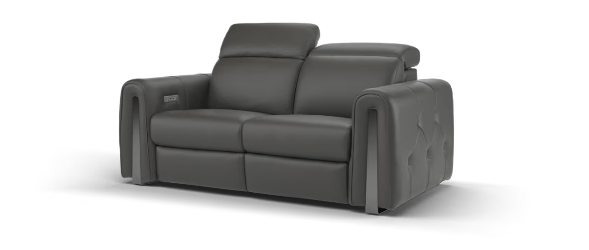 Sofology Kingsbridge Leather 2 Seater Power Recliner in Trusty Embossed Charcoal