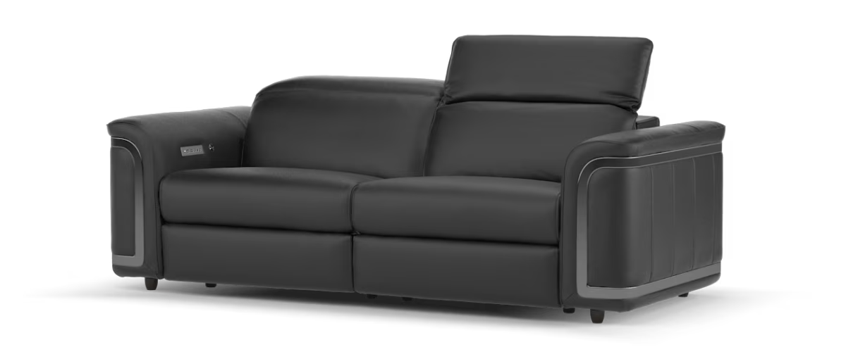 Sofology Plaza Leather 2.5 Seater Power Recliner/Headrest Heated Seats in Trusty Embossed Jet Black