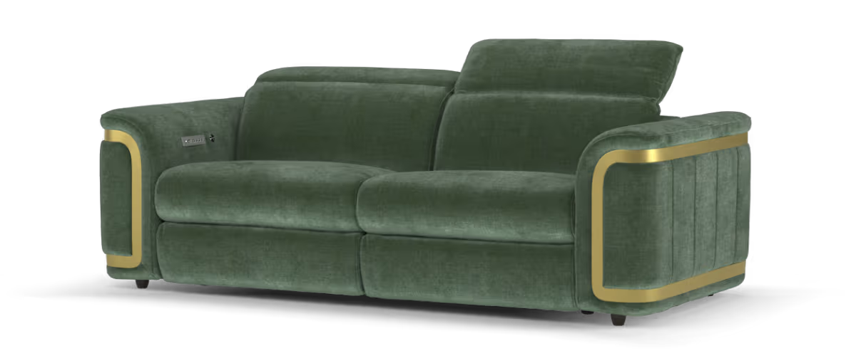 Sofology Plaza Fabric 2.5 Seater Power Recliner/Headrest Heated Seats in Relaxed Chenille Pine