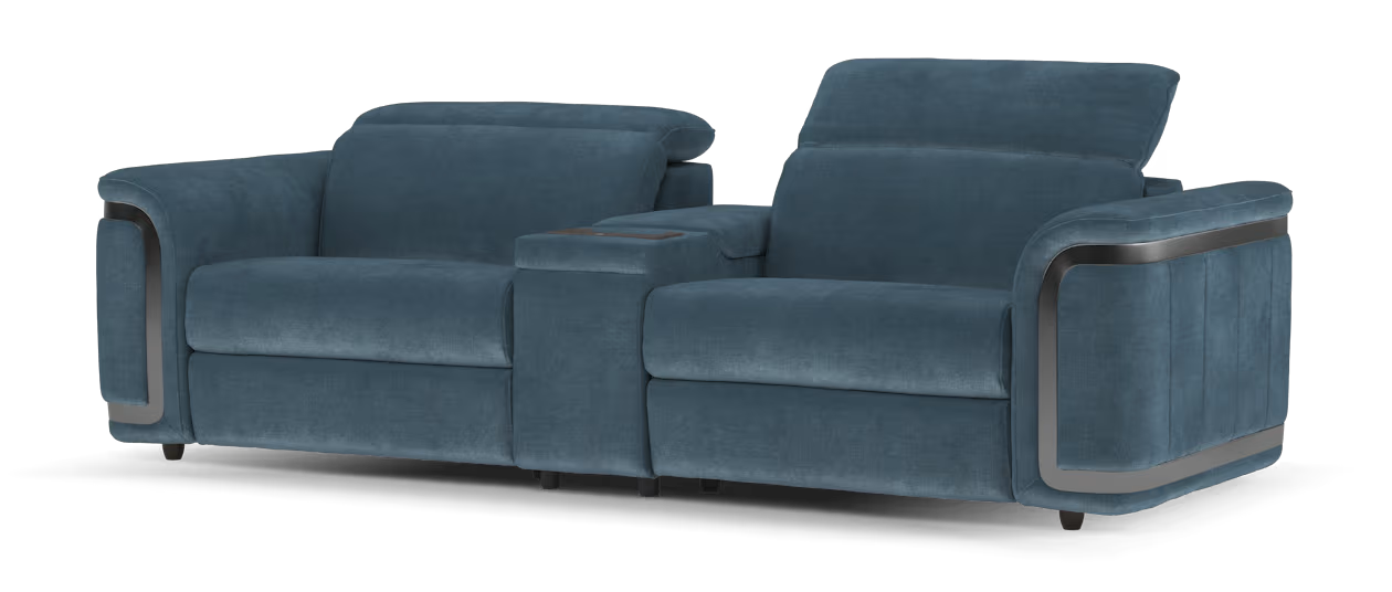 Sofology The Plaza 2.5 Seater Fabric Recliner Sofa Console in Relaxed Chenille Denim