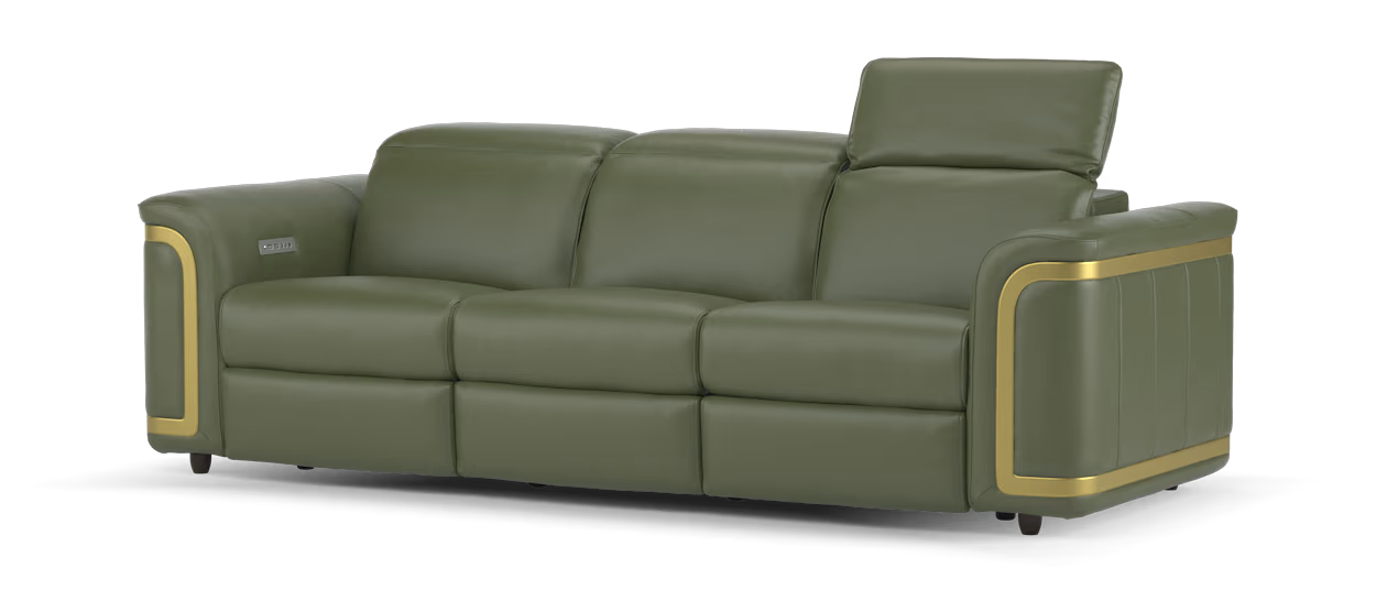 Sofology Plaza 3 Seater in Trusty Embossed Leather Dark Olive Power Recliner/Headrest