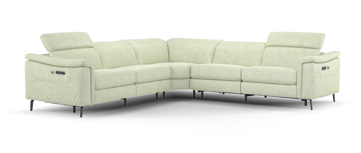 Sofology Ezra Fabric 3 Corner 3 Power Recliner/Headrest Heated Seats in Lifestyle Flecked Ivory