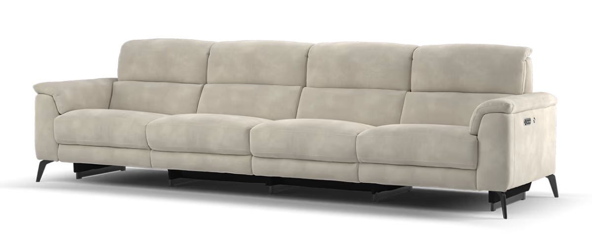 Sofology Illinois Fabric 4 Seater Split Power Recliner/Headrest Heated Seats in Lifestyle Mottled Marble