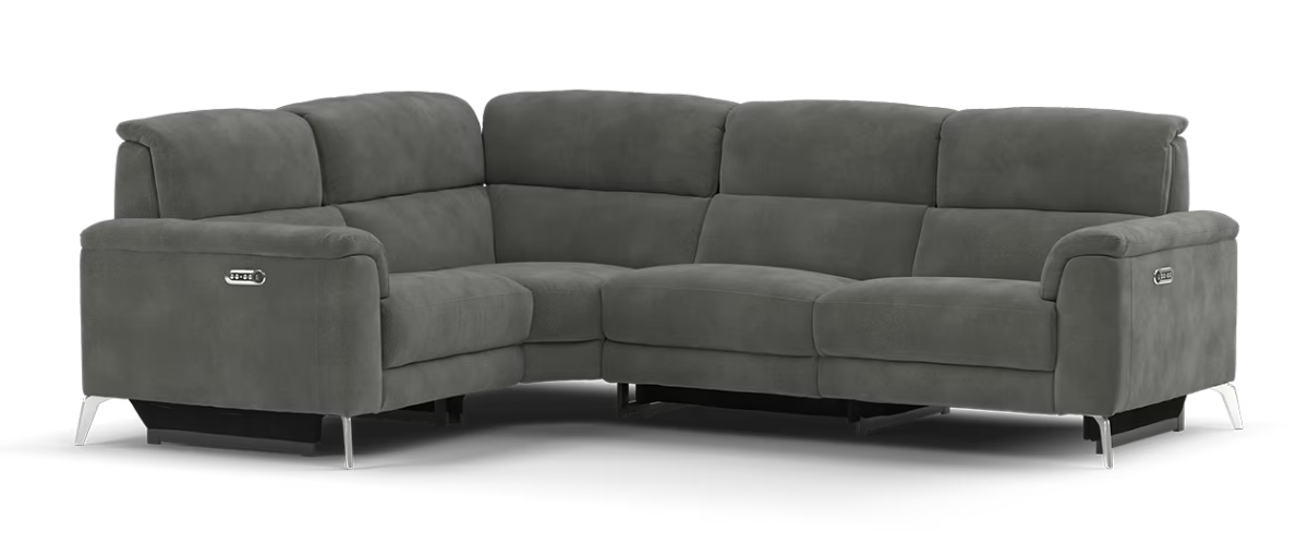 Sofology Illinois Fabric 1 Corner 2 Power Recliner/Headrest in Lifestyle Mottled Charcoal
