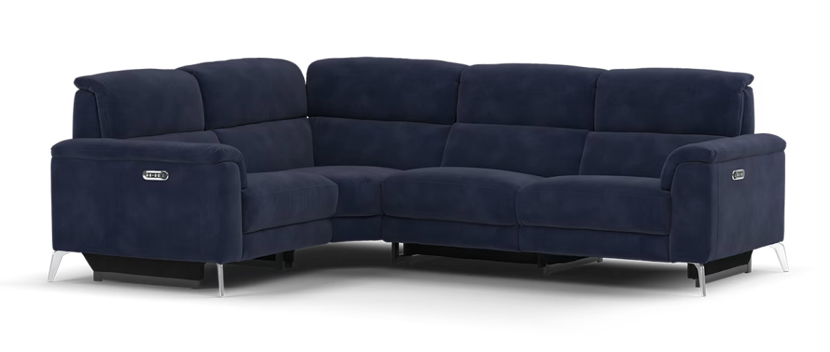 Sofology Illinois Fabric 1 Corner 2 Power Recliner/Headrest in Lifestyle Mottled Navy Blue