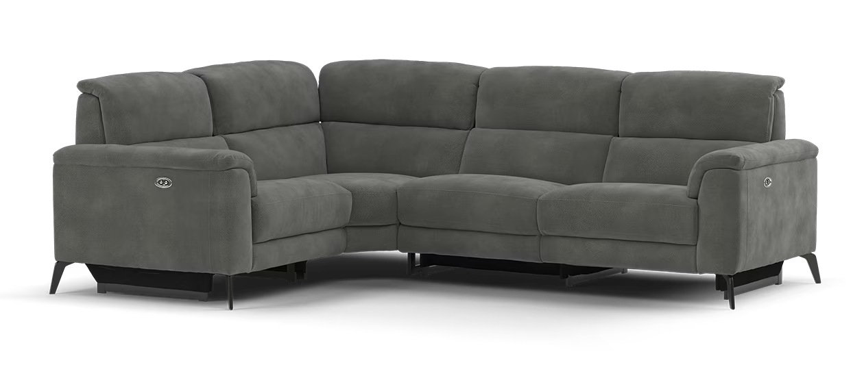 Sofology Illinois Fabric 1 Corner 2 Power Recliner/Headrest in Lifestyle Mottled Charcoal