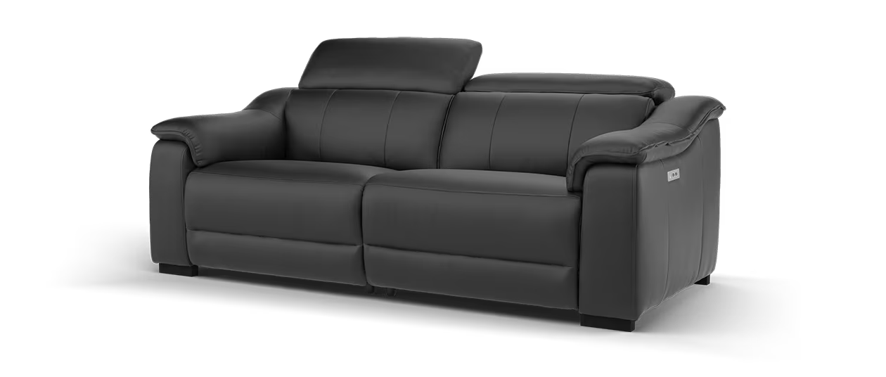 Sofology Carrera Leather 2.5 Seater Power Recliner/Headrest in Trusty Embossed Jet Black
