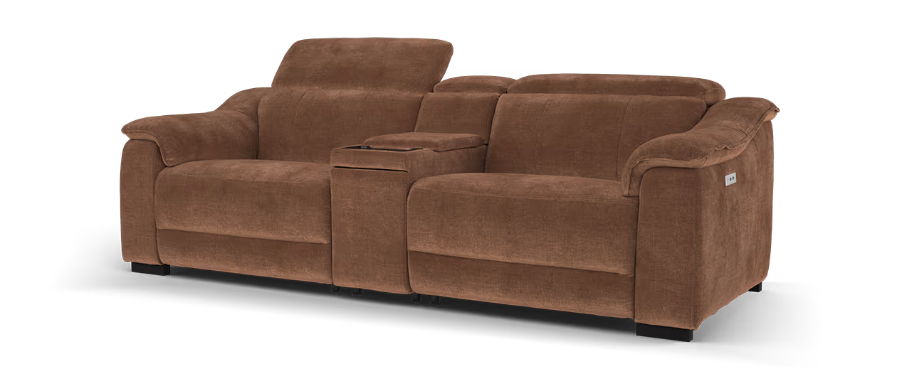 Sofology Carrera Fabric 2.5 Seater Smart Console Power Recliner/Headrest Heated Seat in Relaxed Chenille Burnt Sienna