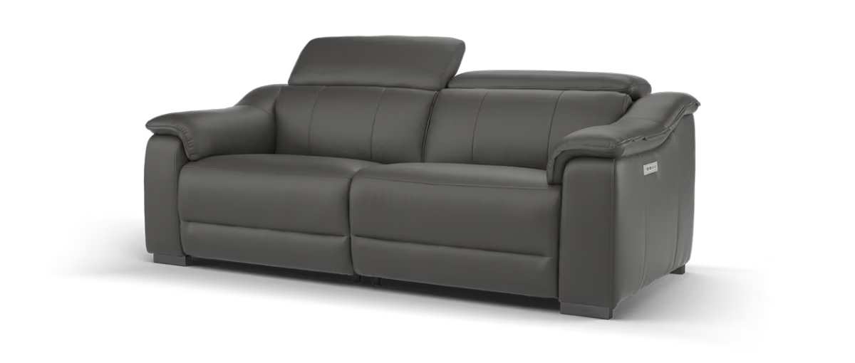 Sofology Carrera Leather 2.5 Seater Power Recliner/Headrest in Trusty Embossed Charcoal