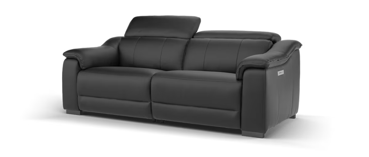 Sofology Carrera Leather 2.5 Seater Power Recliner/Headrest in Trusty Embossed Jet Black