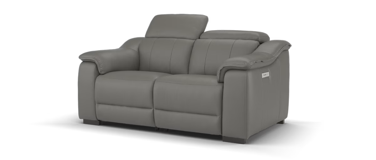 Sofology Carrera Leather 2 Seater Power Recliner/Headrest in Trusty Embossed Elephant