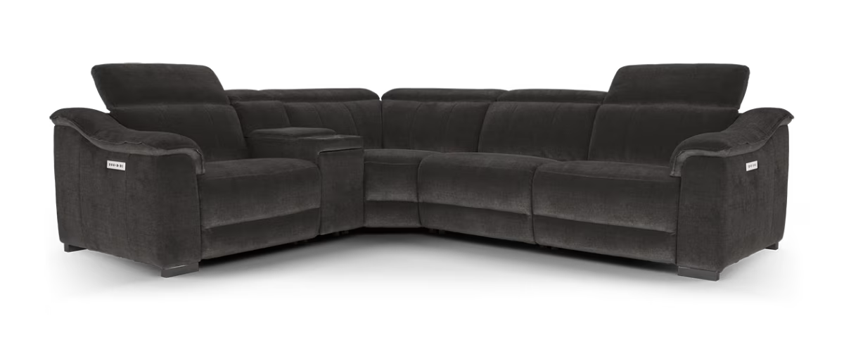 Sofology Carrera Fabric 1.5 Smart Console Corner 3 Power Recliner/Headrest in Relaxed Chenille Raisin
