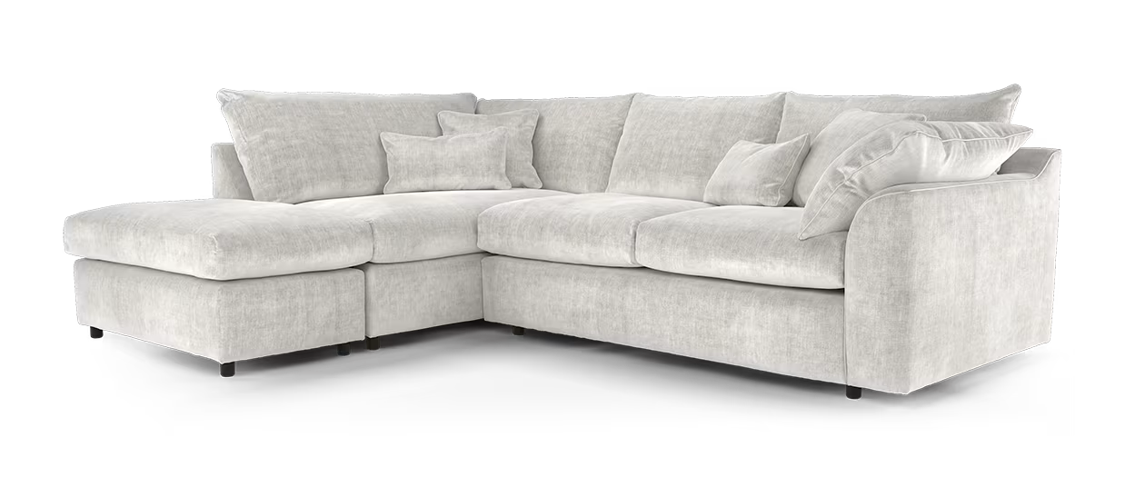 Sofology Georgio Fabric Terminal 1 Corner 3 Feather Flex Seats in Luxe Chenille Oyster Mix