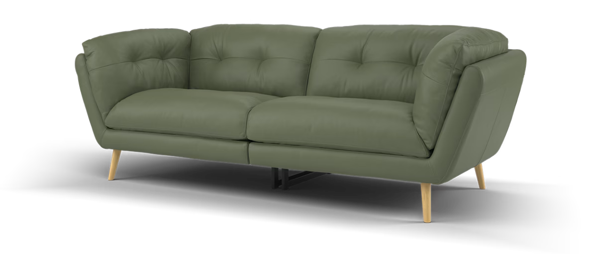 Sofology Hygge Leather 4 Seater Split in Trusty Matt Olive