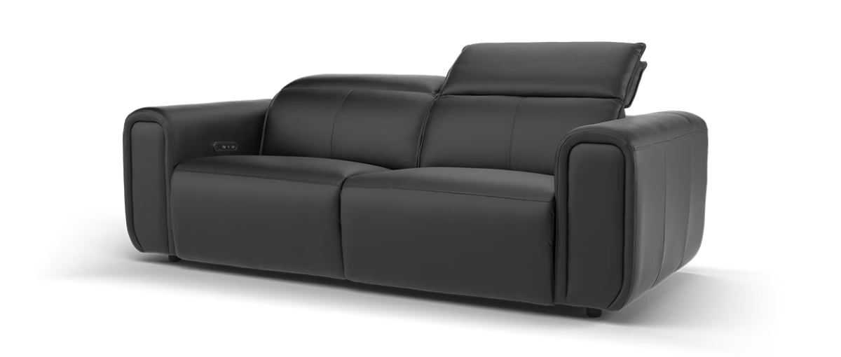 Sofology Premiere Leather 2.5 Seater Power Recliner/Headrest Heated Seats in Trusty Embossed Jet Black