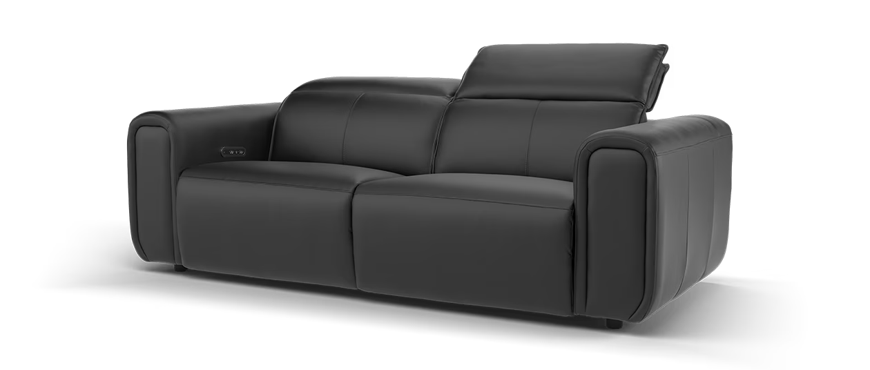 Sofology Premiere Leather 2.5 Seater Power Recliner/Headrest Heated Seat in Trusty Embossed Jet Black