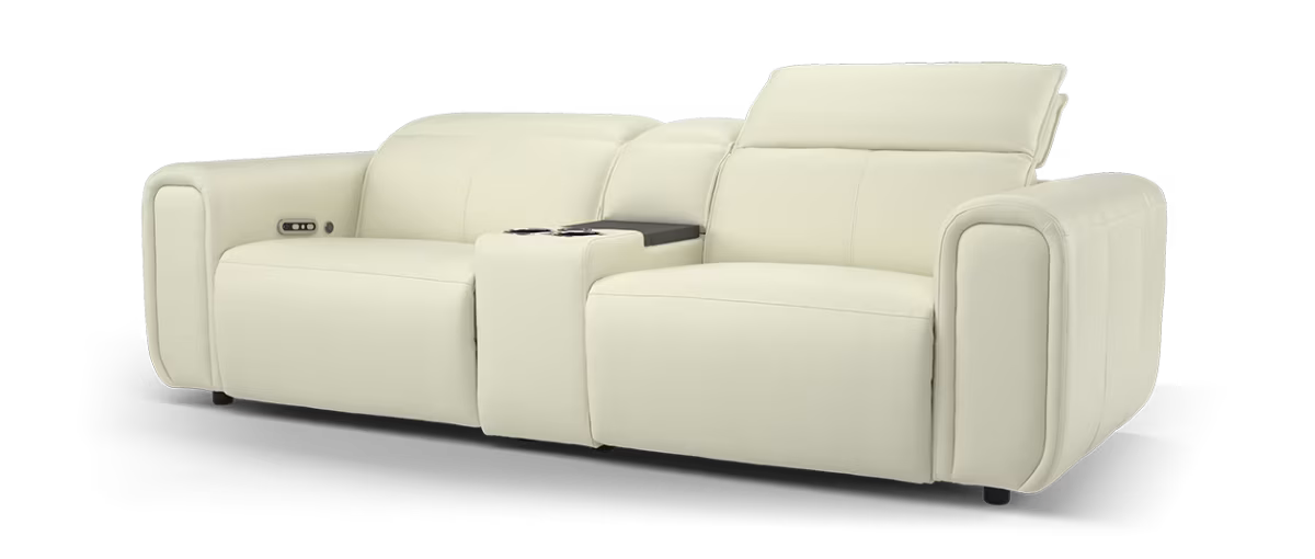 Sofology Premiere Leather 2.5 Seater Smart Console Power Recliner/Headrest Heated Seats in Trusty Embossed Bone China