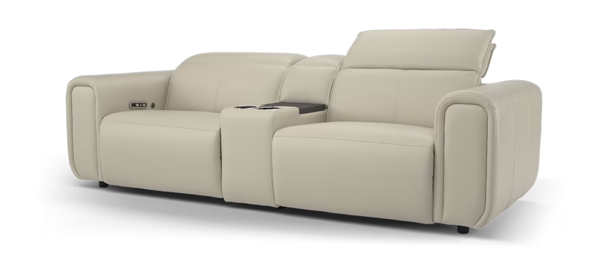 Sofology Premiere Leather 2.5 Seater Smart Console Power Recliner/Headrest in Trusty Embossed Stone
