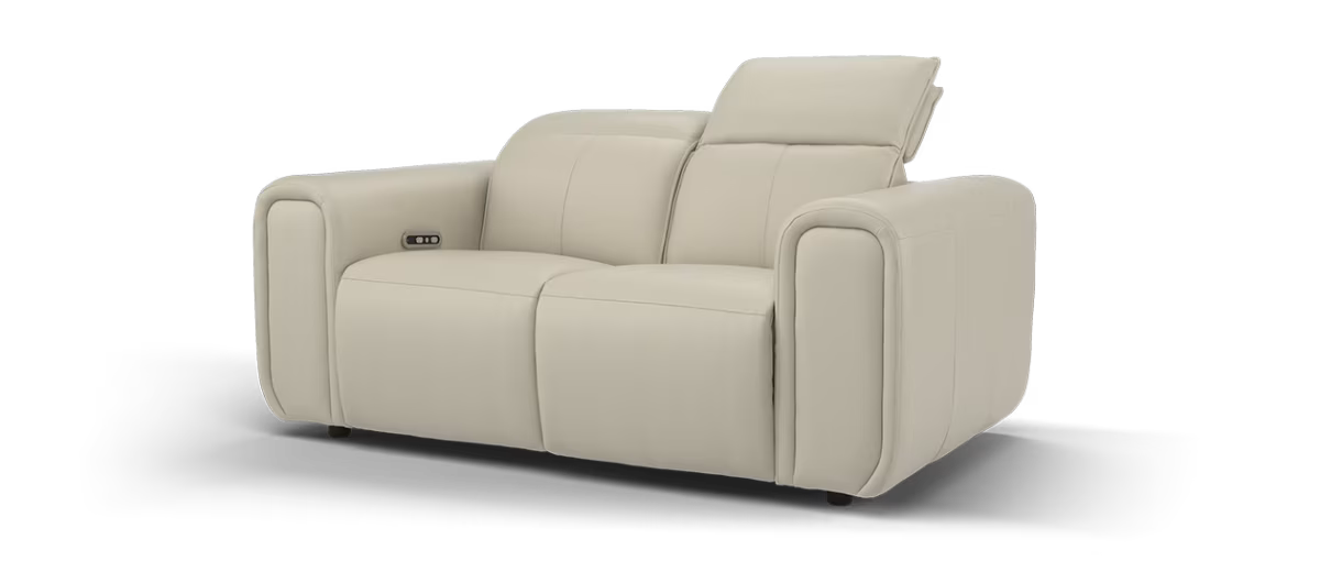 Sofology Premiere Leather 2 Seater Power Recliner/Headrest in Trusty Embossed Stone