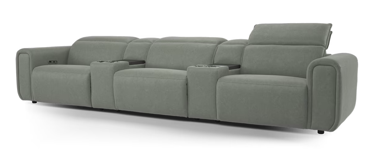 Sofology Premiere Fabric 3 Seater Cinema Sofa Consoles Power Recliner/Headrest x 3 in Lifestyle Flecked Stone