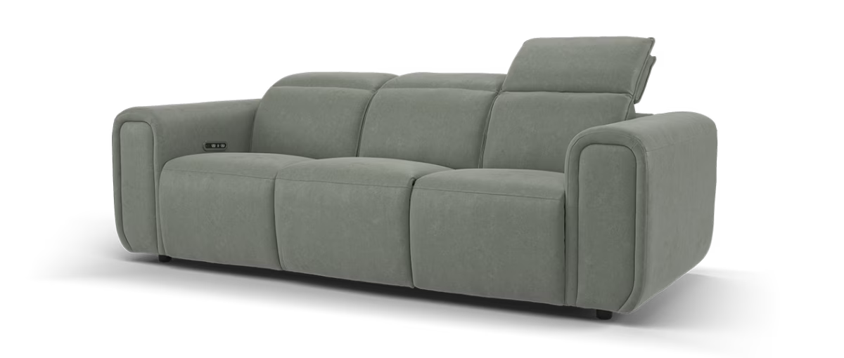 Sofology Premiere Fabric 3 Seater Power Recliner/Headrest in Lifestyle Flecked Stone