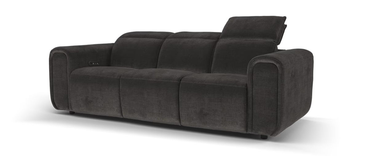 Sofology Premiere Fabric 3 Seater Power Recliner/Headrest in Relaxed Chenille Raisin