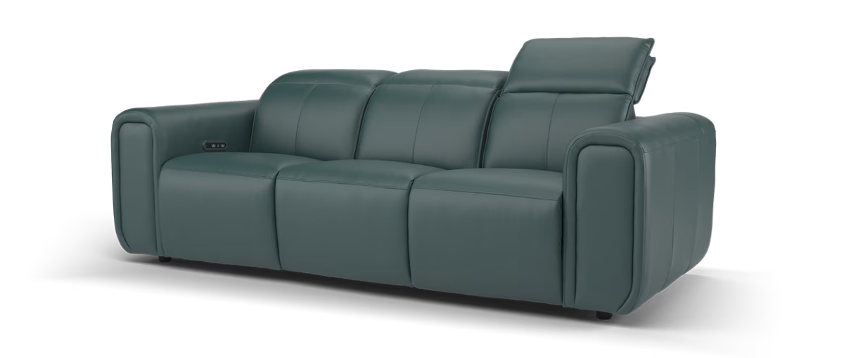 Sofology Premiere Leather 3 Seater Power Recliner/Headrest in Trusty Embossed Peacock