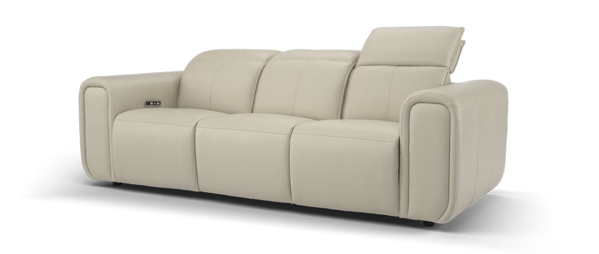 Sofology Premiere Leather 3 Seater Power Recliner/Headrest in Trusty Embossed Stone
