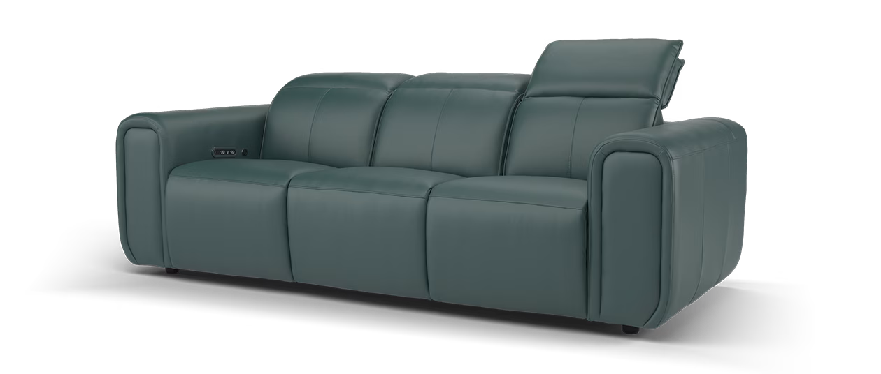 Sofology Premiere 3 Seater Power Recliner/Headrest and Heated Seats in Trusty Embossed Leather Peacock