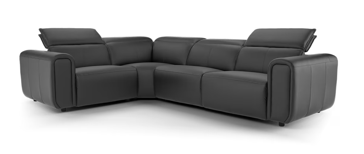 Sofology Premiere Leather 1.5 Corner 3 Power Recliner/Headrest in Trusty Embossed Jet Black