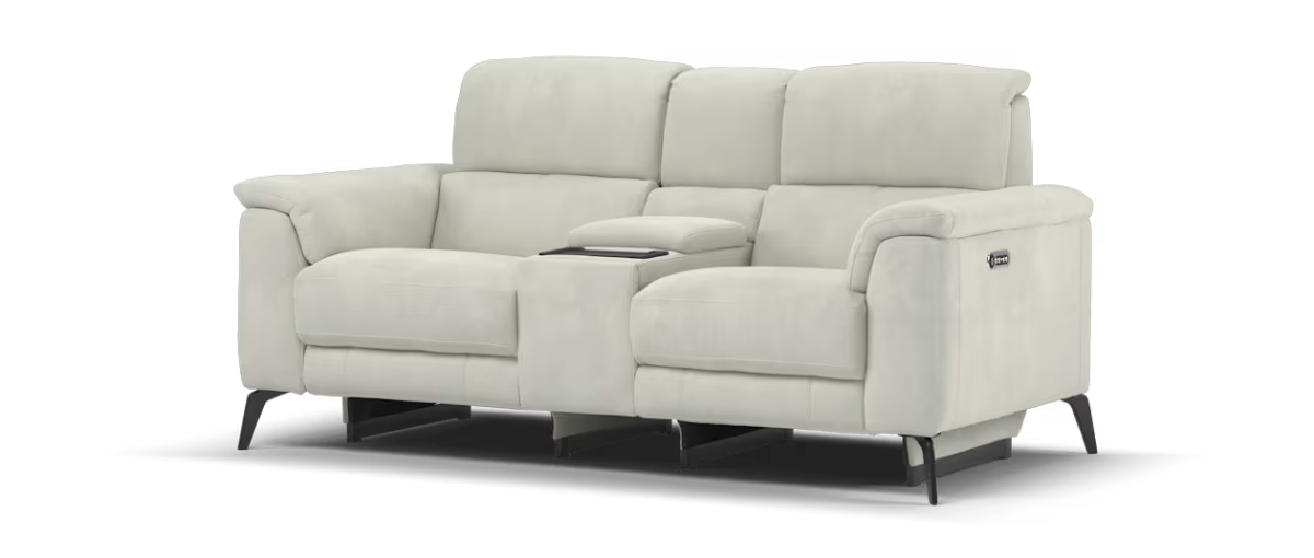 Sofology Illinois Fabric 2 Seater Console Power Recliner/Headrest in Lifestyle Textured Grey