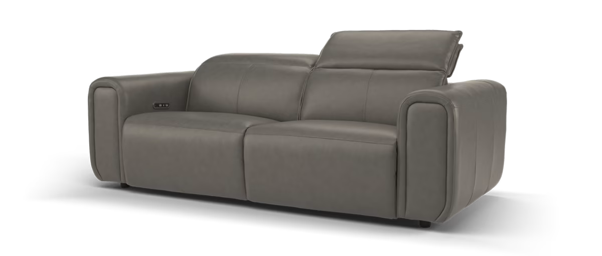 Sofology Premiere Leather 2.5 Seater Power Recliner/Headrest in Trusty Embossed Grey