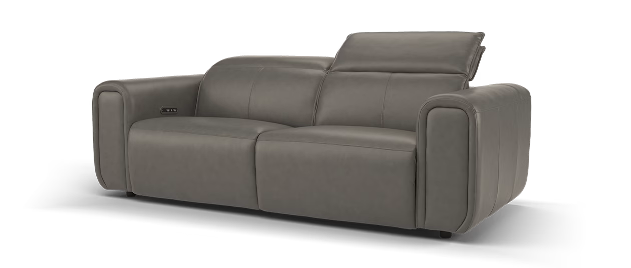 Sofology Premiere Leather 2.5 Seater Power Recliner/Headrest Heated Seat in Trusty Embossed Grey