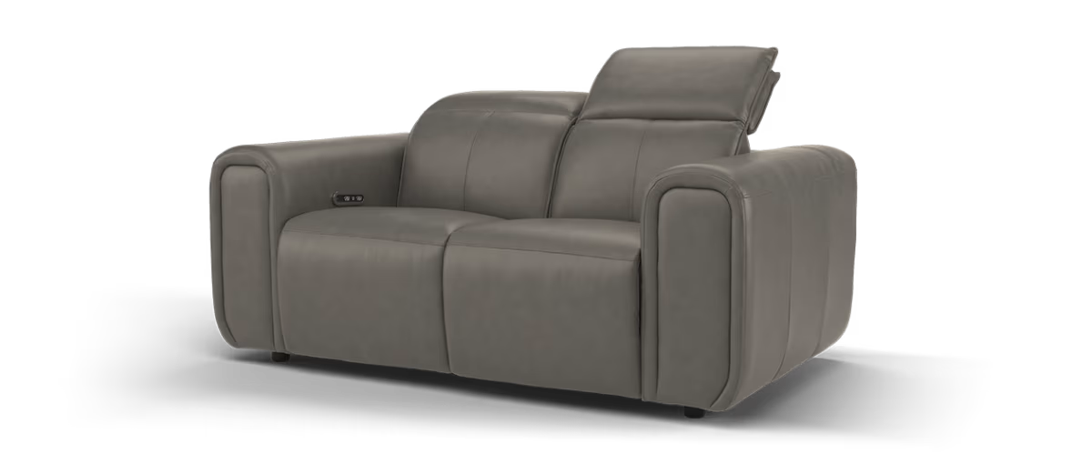 Sofology Premiere Leather 2 Seater Power Recliner/Headrest in Trusty Embossed Grey