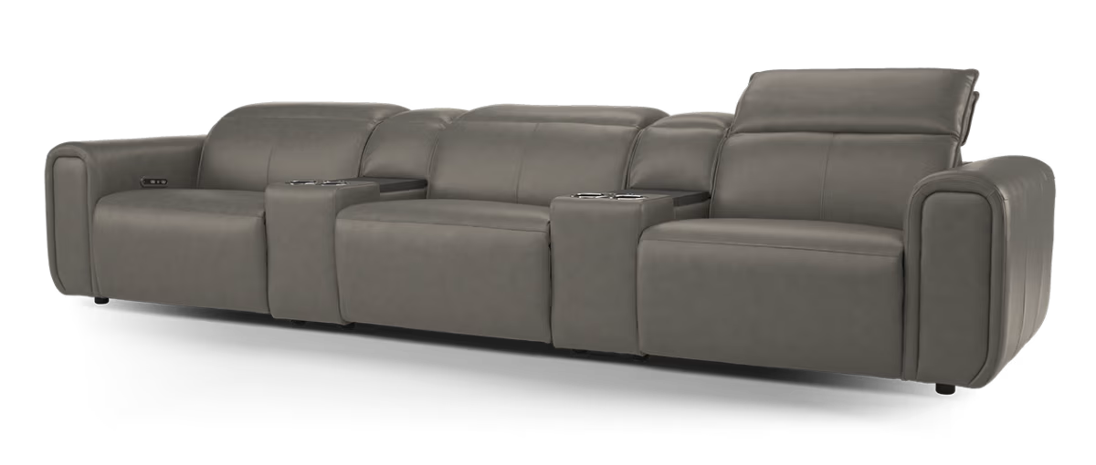 Sofology Premiere Leather 3 Seater Cinema Sofa Power Recliner/Headrest in Trusty Embossed Grey