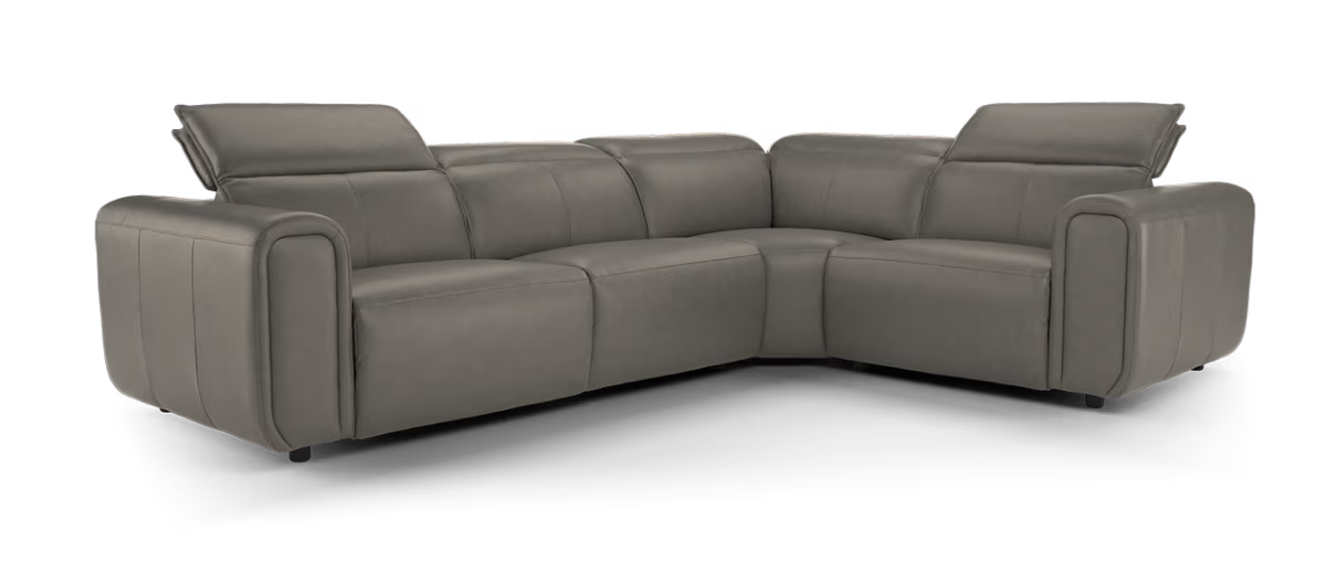Sofology Premiere Leather 3 Corner 1.5 Power Recliner/Headrest in Trusty Embossed Grey