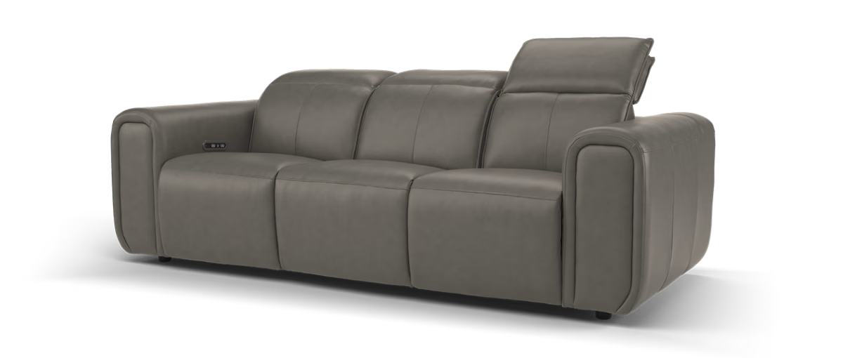 Sofology Premiere Leather 3 Seater Power Recliner/Headrest in Trusty Embossed Grey