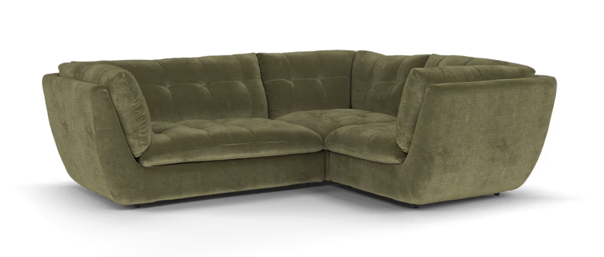Sofology Cocoon Fabric 2 Corner 1 in Relaxed Chenille Olive Green
