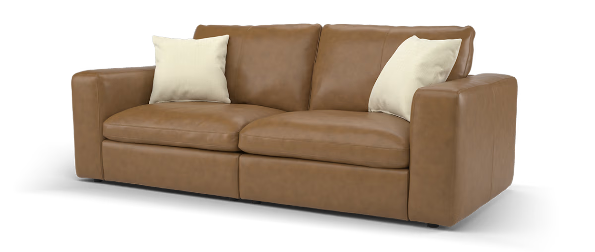 Sofology Retreat Leather 3 Seater in Relaxed Soft Tan Mix