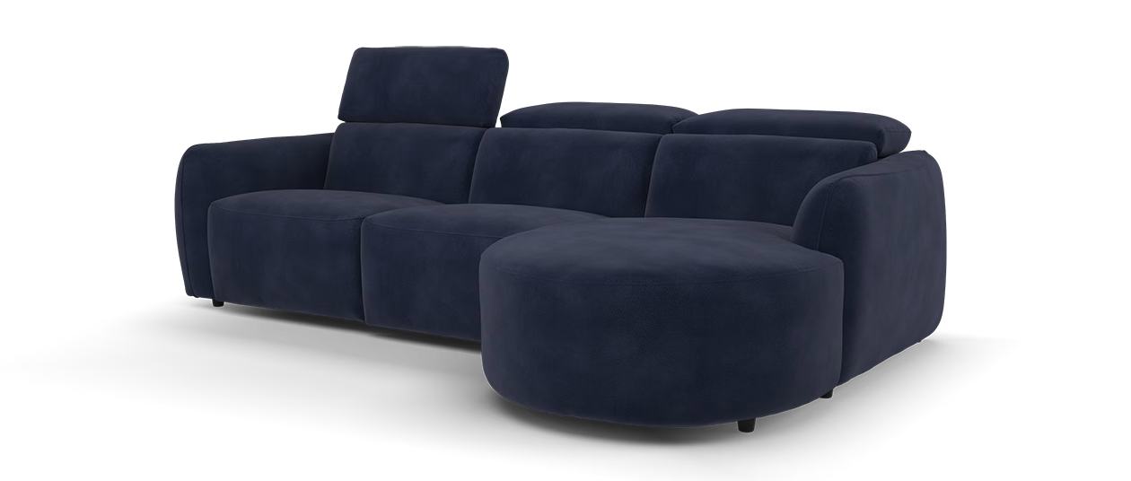 Sofology Serene Fabric 3 Seater Chaise Power Recliner/Headrest in Lifestyle Mottled Navy Blue