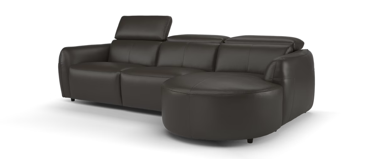 Sofology The Serene Leather 3 Chaise Power Recliner/Headrest in Trusty Matt Dark Brown