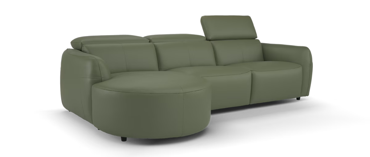 Sofology Serene Leather Chaise 3 Seater Power Recliner/Headrest in Trusty Matt Olive