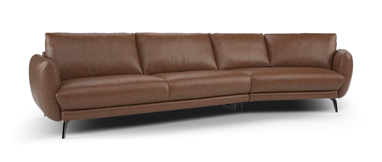 Sofology Adler Leather 4 Seater Asymmetric in Relaxed Soft Brown