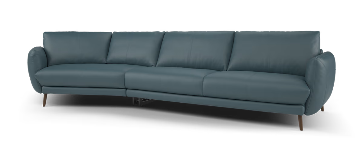 Sofology Adler Leather Asymmetric 4 Seater in Trusty Matt Steel Blue