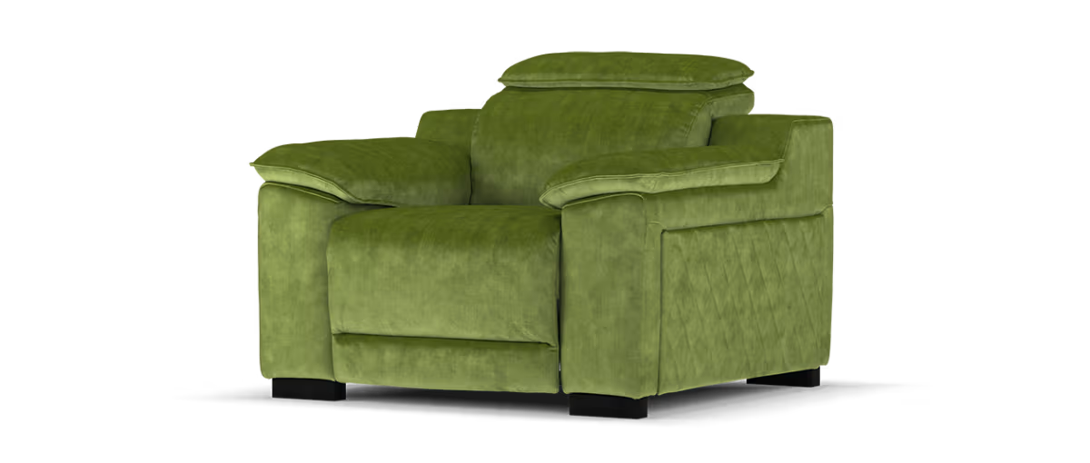 Sofology Benz Fabric Chair Power Recliner/Headrest Heated Seat in Heritage Velvet Olive
