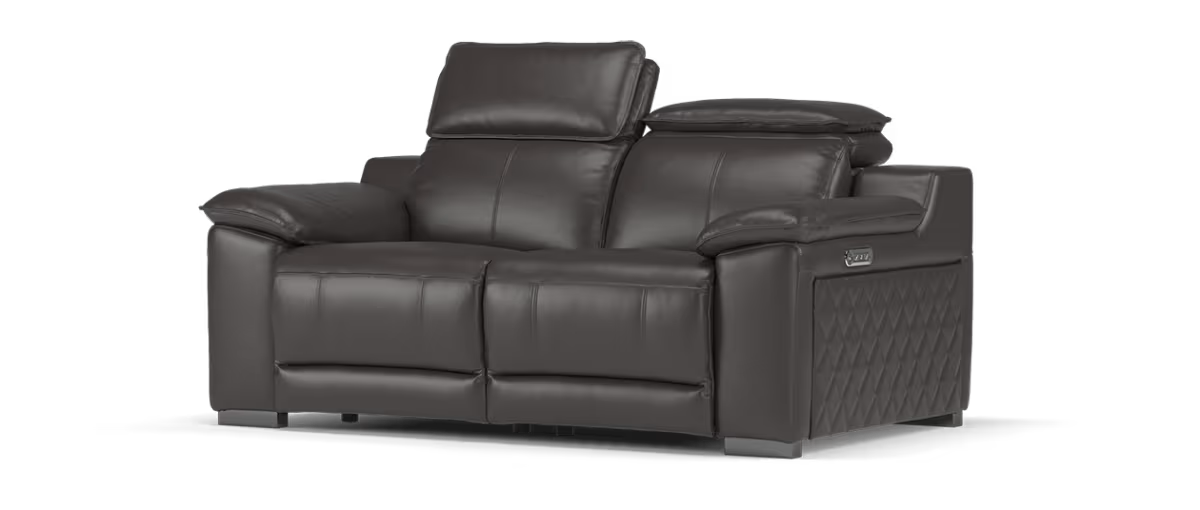 Sofology Benz Leather 2 Seater Power Recliner/Headrest in Trusty Sheen Charcoal