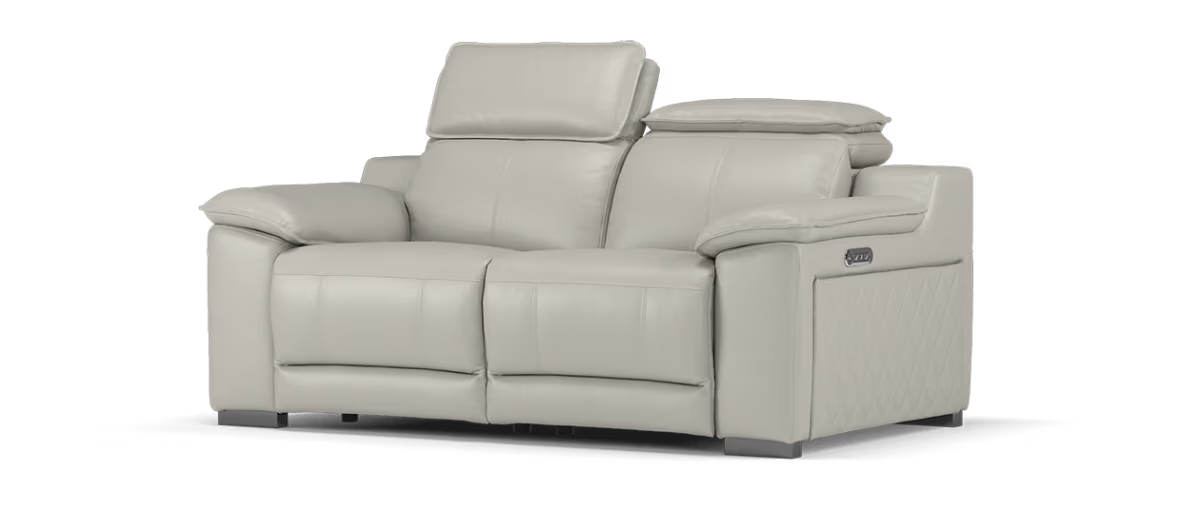Sofology The Benz Leather 2 Seater Power Recliner/Headrest in Trusty Sheen Lead Grey